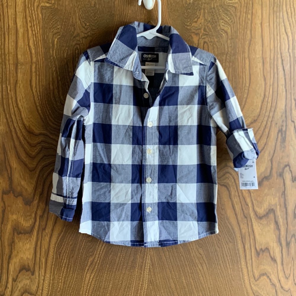 4 NWT OshKosh B’Gosh Blue White Plaid Button Down